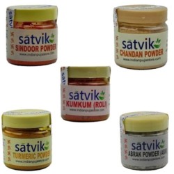Satvik 5 Set of Different Puja (Prayer) Powders, Each- Haldi