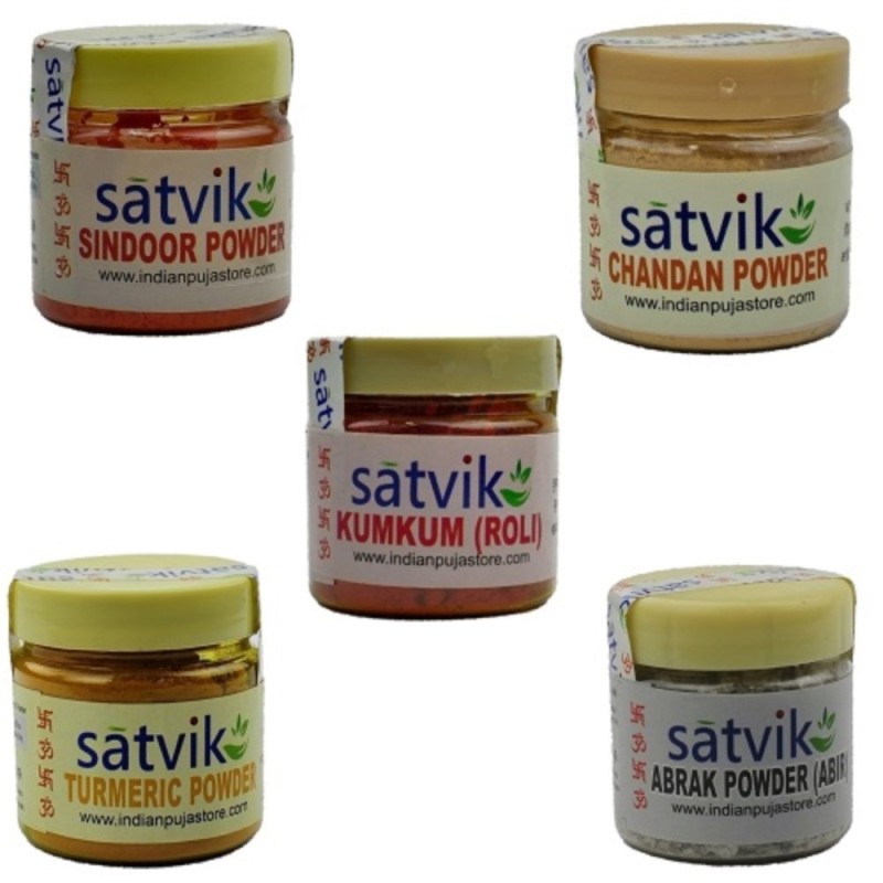 Satvik 5 Set of Different Puja (Prayer) Powders, Each- Haldi