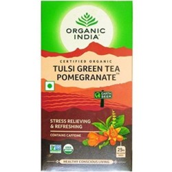 Organic India Tulsi Green Tea Pomegranate 25N Infusion Bags- Stress