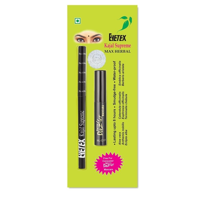 Eyetex Kajal Supreme Max Herbal (Black) - Smudge Free, Waterproof