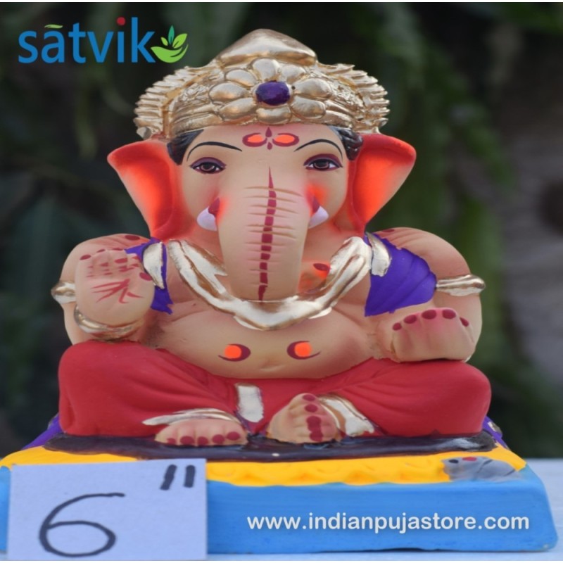 Titwala Eco Friendly Ganesha Idol Made of Clay Shadu Mati 6 Inches