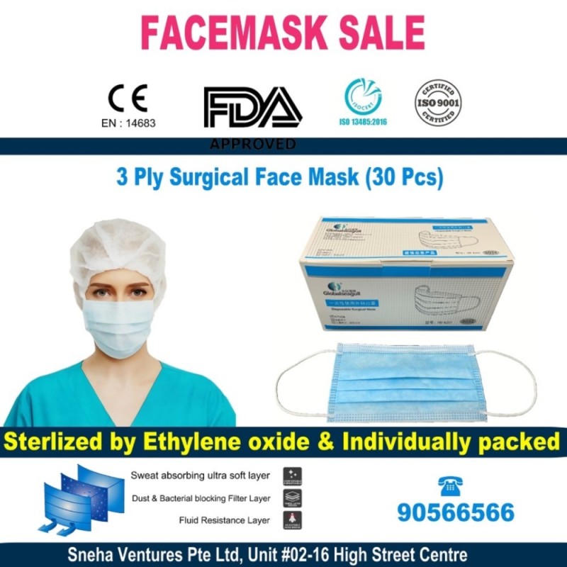 3 Ply Surgical Mask (Medical Grade Mask), Ear Loop, 3 Layer