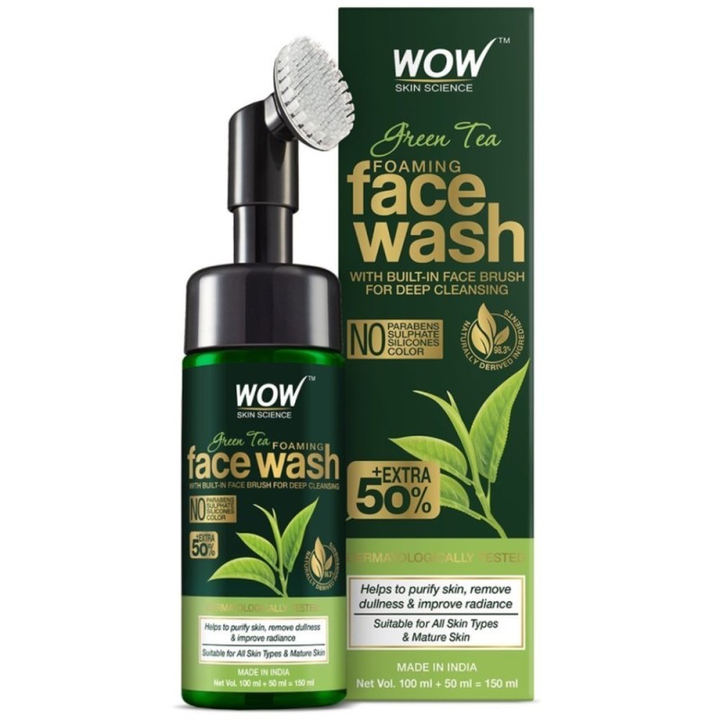 Wow Skin Science Green Tea Foaming Face Wash, +, with Built-in Face