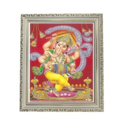 Satvik Lord Ganesha Designer Wooden White Photo Frame (2) for Pooja