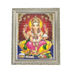 Satvik Lord Ganesha Designer Wooden White Photo Frame (1) for Pooja