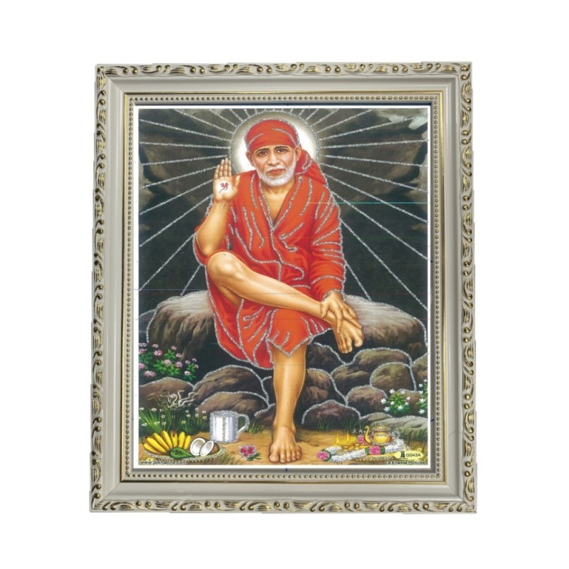 Satvik Shirdi Sai Baba Designer Wooden White Photo Frame