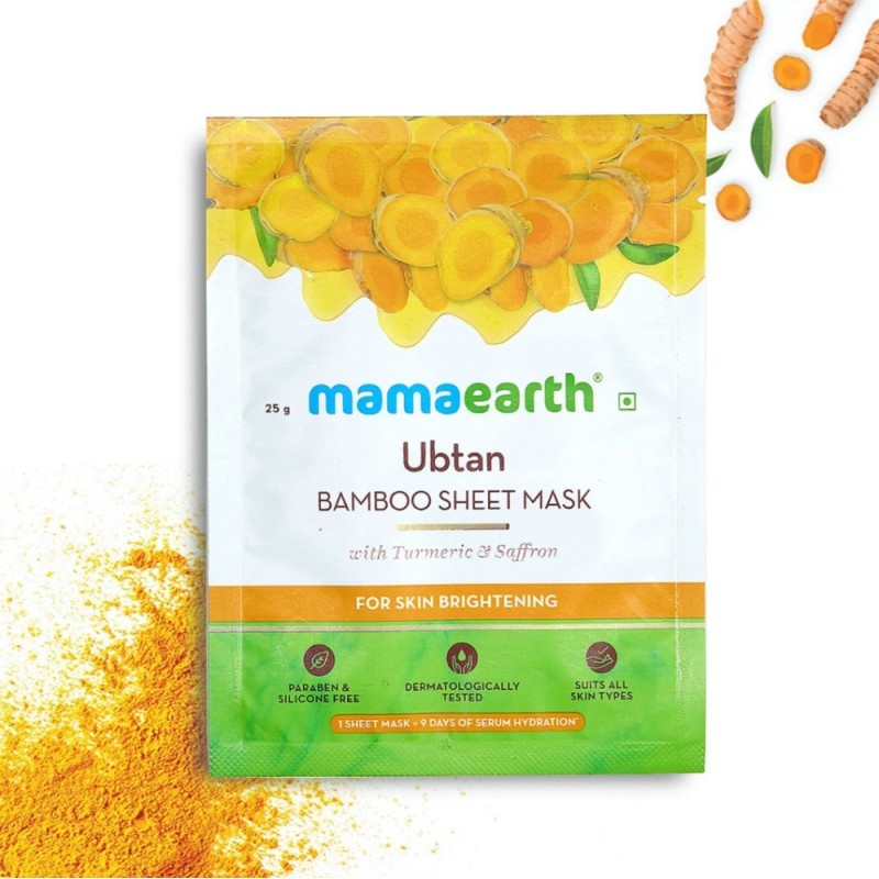 Mamaearth Ubtan Bamboo Sheet Mask, Pack of 2 ( Each), with Turmeric