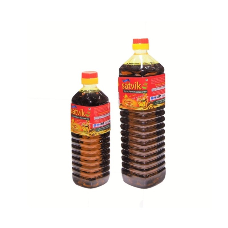 2 Bottles of Satvik Pure Kachi Ghani Mustard Oil ( Each), Cold