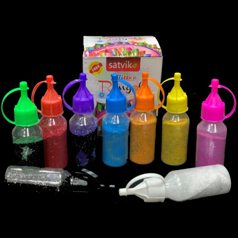 Satvik (Glitter) Rangoli Powder 9 Bottles of Multi Colours (9 Colors)