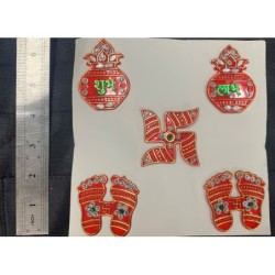 Satvik Meenakari Kalash Shubh Labh Laxmi Charan Swastik Stickers