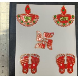 Satvik Meenakari Diya Labh Laxmi Charan Swastik Stickers for Door