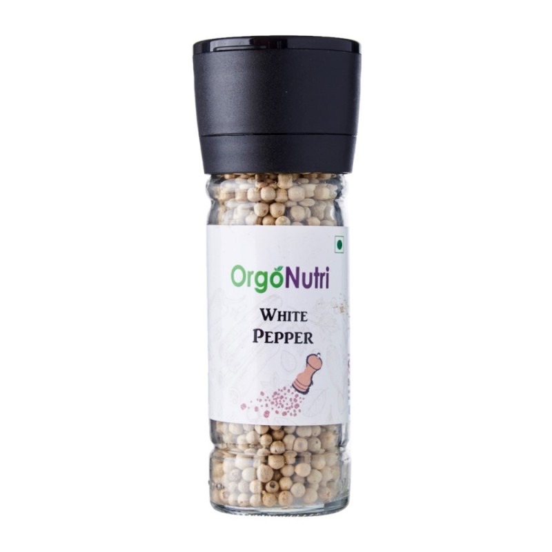 Orgonutri Whole White Pepper (Safed Mirch) with Grinder 60gm