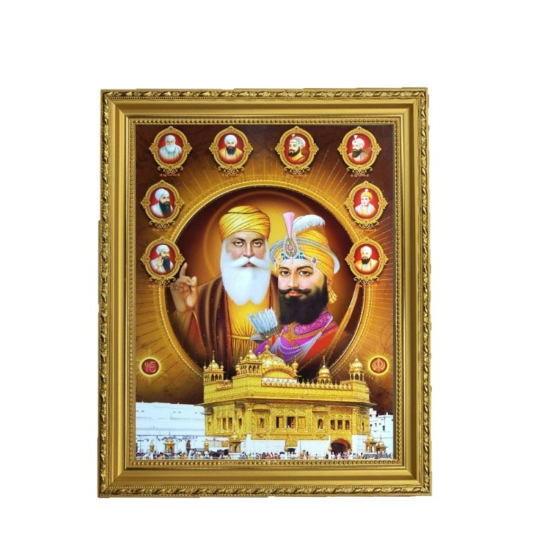 Satvik Wahe Guruji, Shri Gurunanak Ji Designer Golden Photo Frame