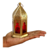 Golden Moroccan-Style Decorative Lantern with Red Glass – Diwali