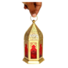 Golden Moroccan-Style Decorative Lantern with Red Glass – Diwali