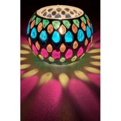Satvik Geometric Mosaic Glass Candleholder with Colorful Mosaic Design