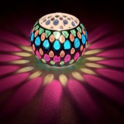 Satvik Geometric Mosaic Glass Candleholder with Colorful Mosaic