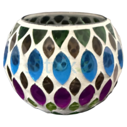 Satvik Geometric Mosaic Glass Candleholder with Colorful Mosaic