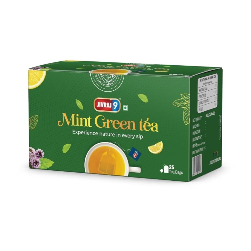 Jivraj9 Mint Green Tea 25 Biodegradable Tea Bags Refreshing Mint
